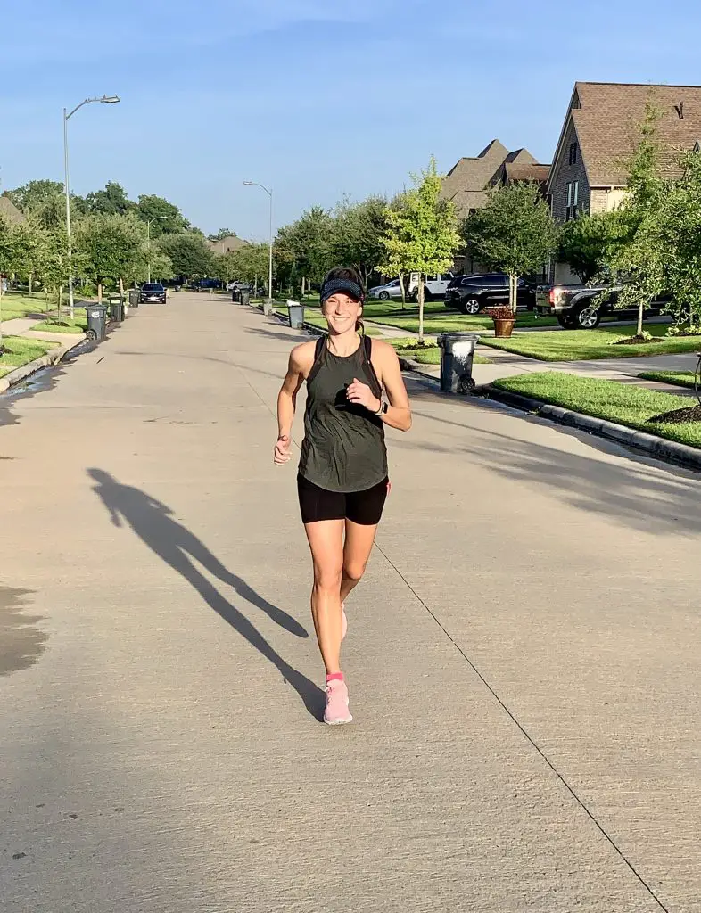 Amy running down the street