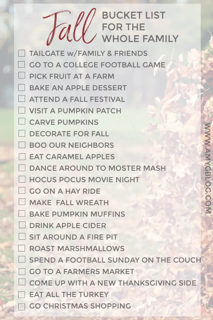 Fall bucket list for the whole family to enjoy! From tailgating and watching football to pumpkin patches and Hocus Pocus, these are some fun fall activities everyone will love!