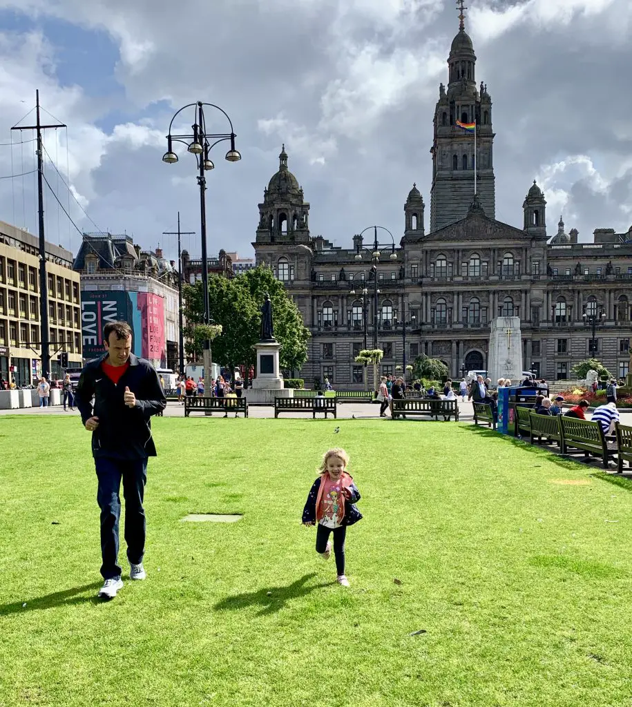 Family Travel Guide to Glasgow - George Square in Glasgow is a nice place to stop and let the kids out to run around. There are several green spaces to play, benches to rest and monuments, statues and buildings to see!