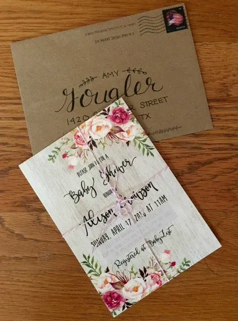 Boho floral invitations are perfect for any baby shower brunch! The mom-to-be is sure to love them! #babyshower #showerinvitations #babyshowerinvites #bohofloralshower #babygirlshowerinvitations