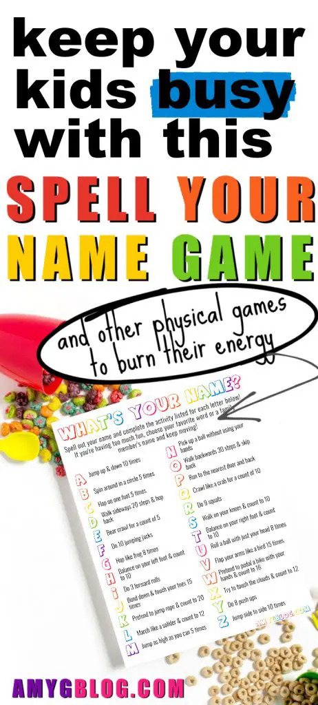 Get your free printable for this What's Your Name? A name game for kids! Get them off their screens and moving around while learning too! #gamesforkids #screenfreeactivities #namegame