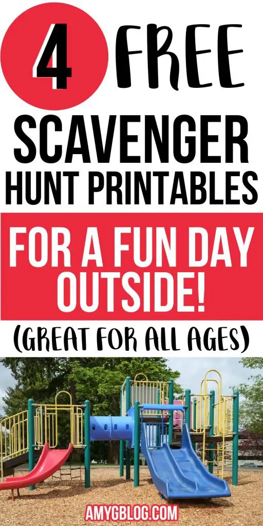 Grab your free outdoor scavenger hunt printables! There are 4 options to choose from to keep your kids busy and outside! #activitiesforkids #toddlerscavengerhunt #outdooractivities