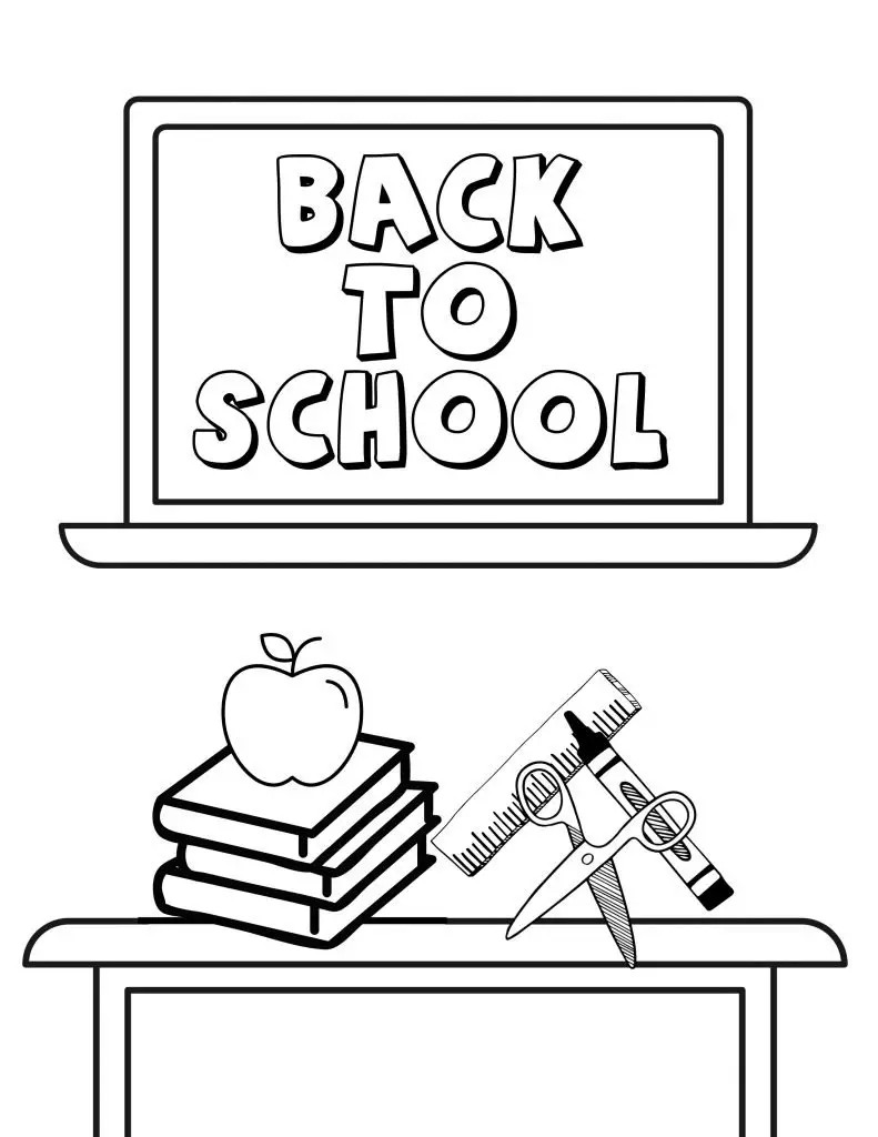 Chalkboard and Desk Back to School Coloring Page