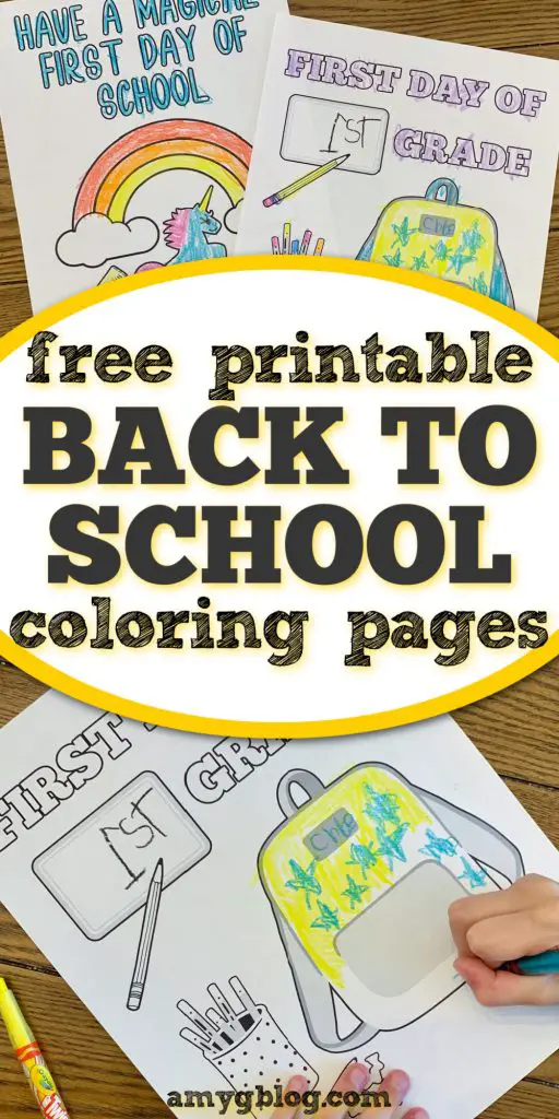 Grab your free printable back to school coloring pages here! Included are some fill in the blank grade level and first day of school printables. #freecoloringpages #freeprintablesforkids #backtoschoolprintable