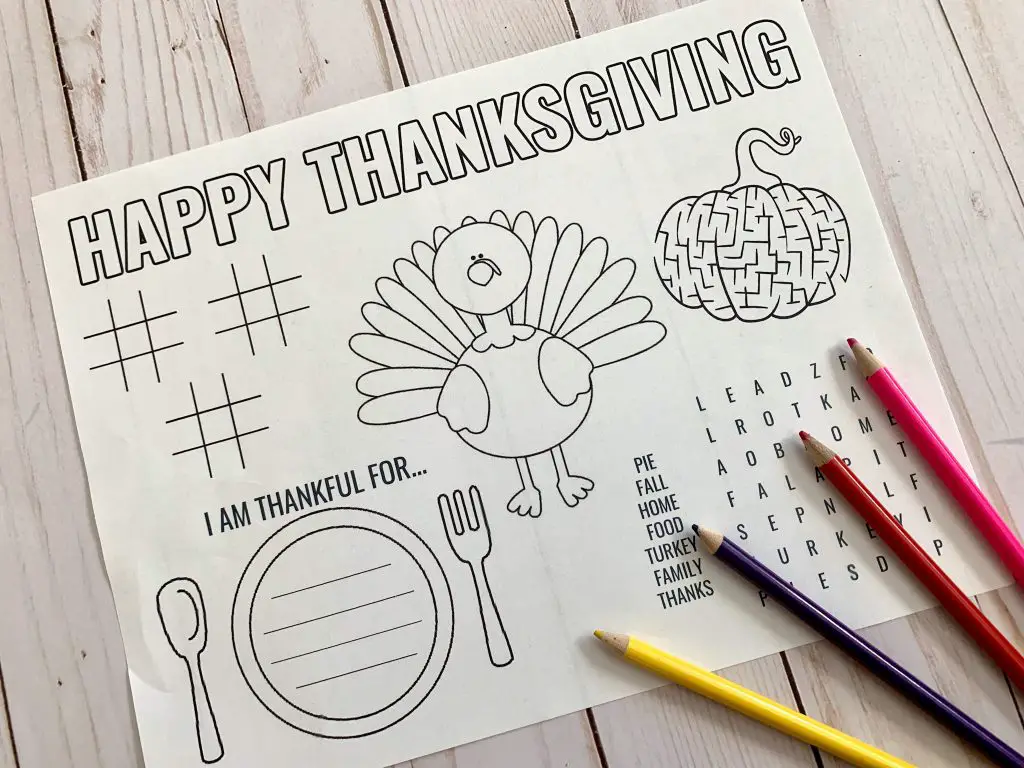 Free Thanksgiving Printable Placemat for the kids table