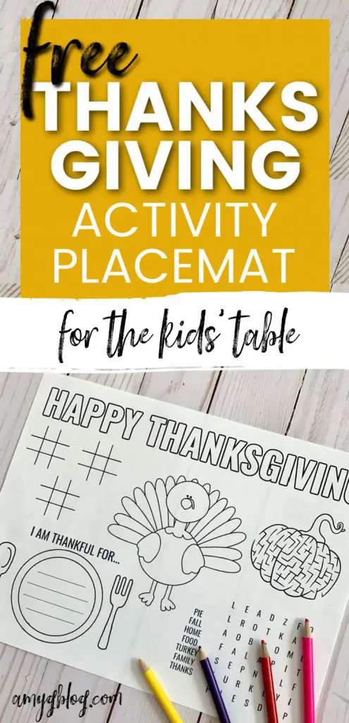 Grab your free Thanksgiving printable placemat! It's the perfect Thanksgiving activity for kids. #thanksgivingprintables #printablesforkids #holidayprintable #thanksgivingactivities